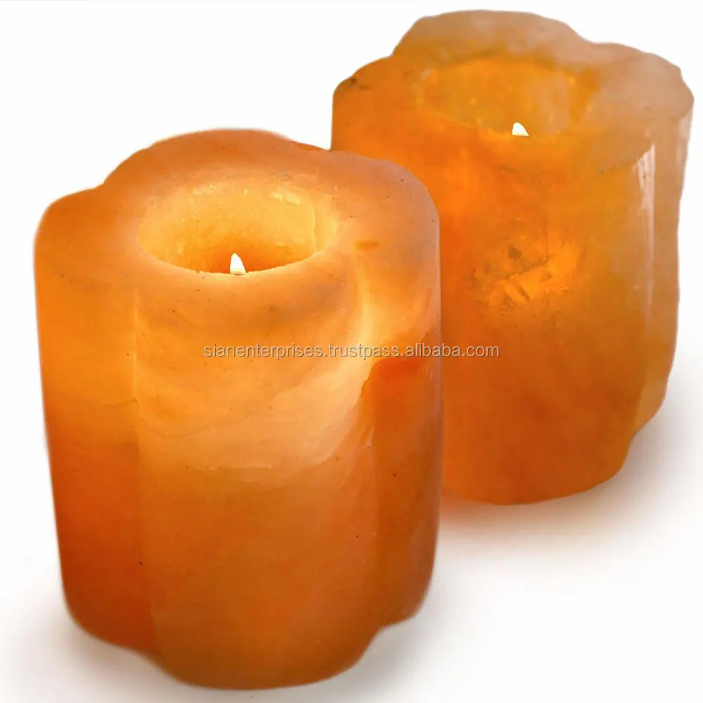 Sian Enterprises Crafted Sphere Shape Candle Holder Himalayan Crystal Salt Lamp Stone Material for Wedding Lighting