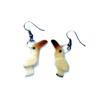 Toucan Pair of Earrings Tropical Bird Hand Carved of Corozo Tagua Nut Ecuador