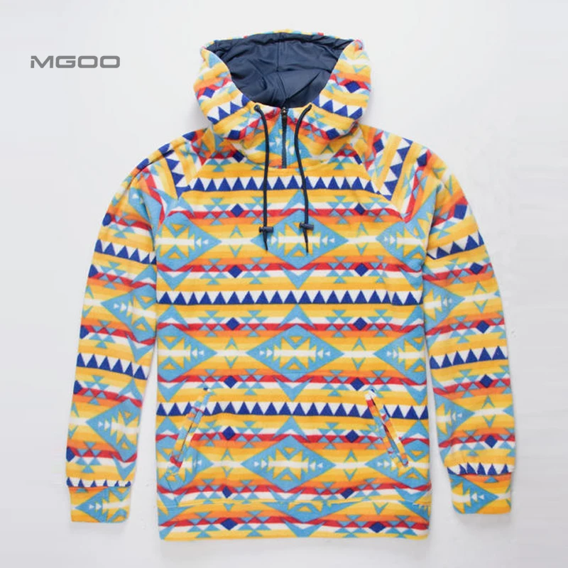 MGOO Fashion Mens Fleece Hoodie Allover Aztec Inspired Print Zip Neckline 100% Polyester Sublimation Print Hoodies