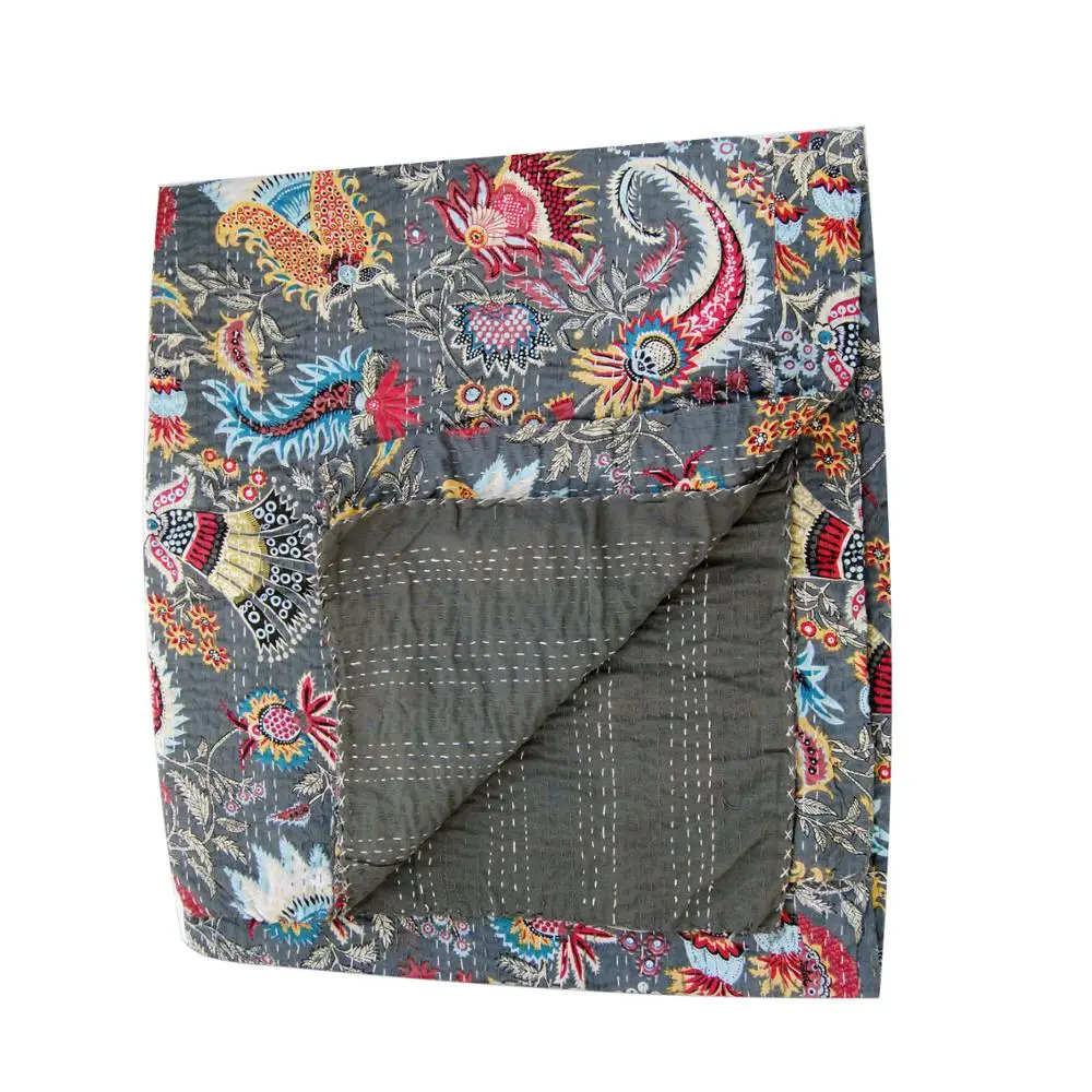 Indian Vintage Handmade Printed New Design Cotton Fabric Quilts Jaipur Kantha Queen Wholesale Bedspread