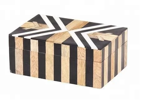 Best Quality Bone Resin Inlay Mango Wood Rectangular Box Handmade in India Bone Inlay Triangle Pattern Decorative Box