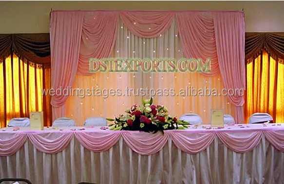 Wedding Stage Lighted Colourful Backdrop Beautiful Pure White Curtain With Pleated Swag Wedding White Backdrop Curtains