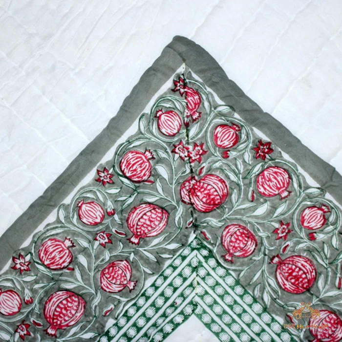 Hand Block Printed Blanket Indian Jaipuri Quilt Cotton Bedspread Handstitched Handmade Reversible Bedcover