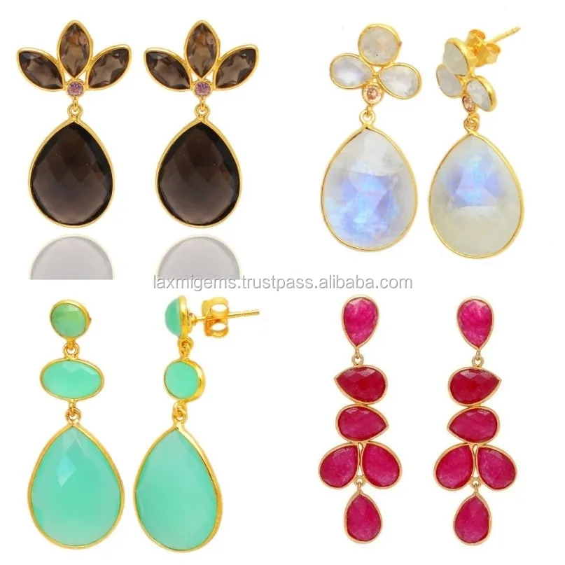 Ruby and Pear Shape in Amazonite gemstone 925 silver earrings for women