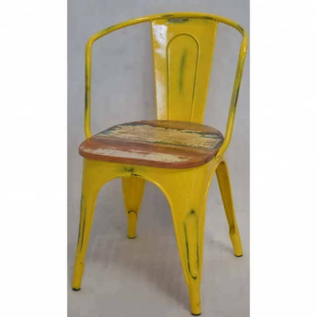 Vintage Industrial Metal Scrap Color Wood Seat Cafe Restaurant Banquet Chair Modern Living