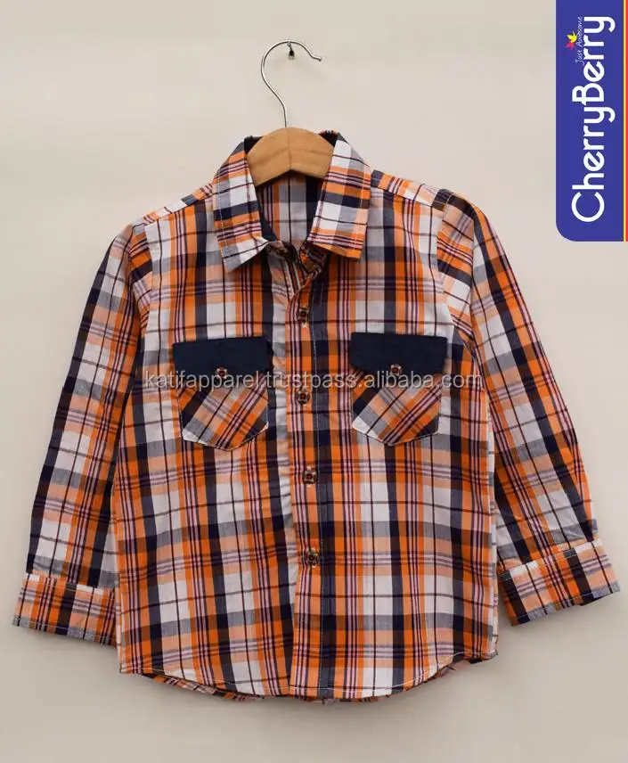 children kids wear cotton yarn dyed woven check shirt for boys