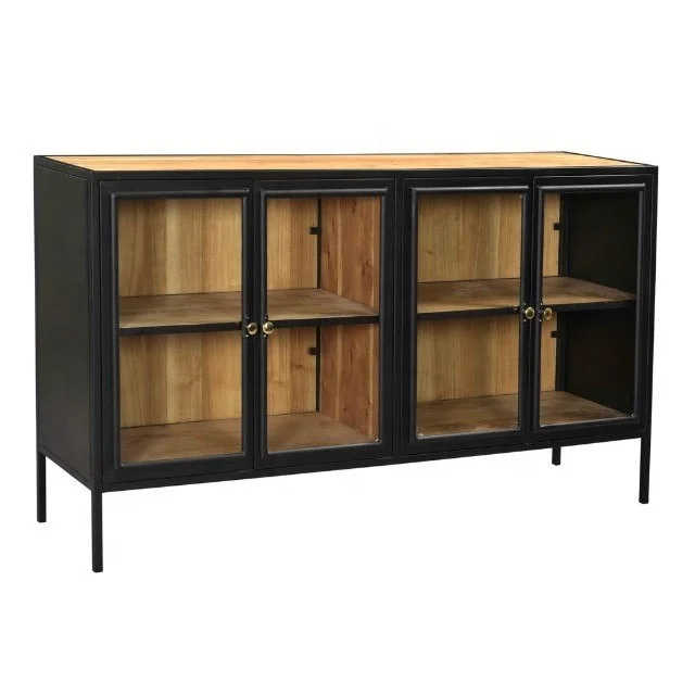 Modern metal large storage four doors TV Cabinet for Living Room Glass Display Sideboard