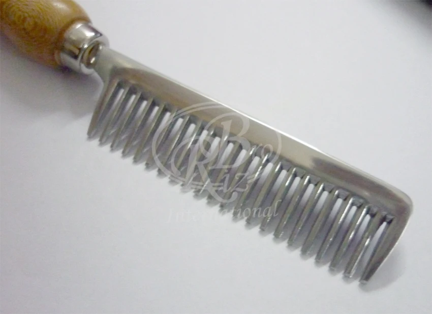 Mane Grooming Comb Aluminum With Wooden Handle
