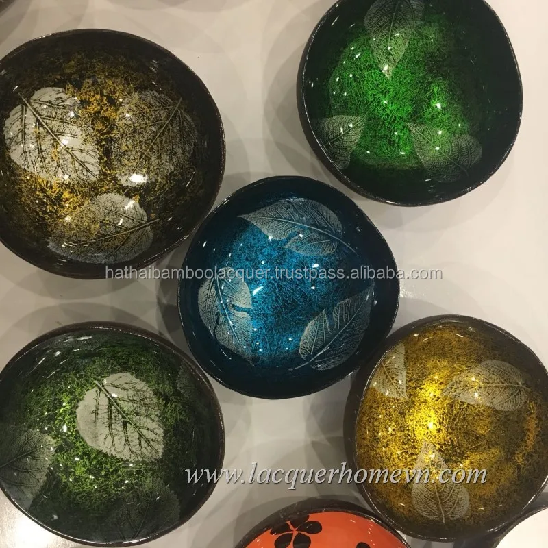Best Selling Tableware Coconut Lacquered Bowl, Vietnam seashell colorful coconut shell bowlHT58198
