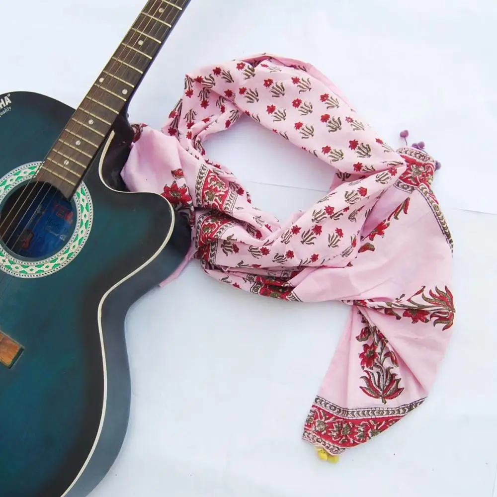 Pure Cotton Fabric Scarf Hand Block Print Neck Women Stole Beautiful Indian Handmade Sarong Cotton Scarf