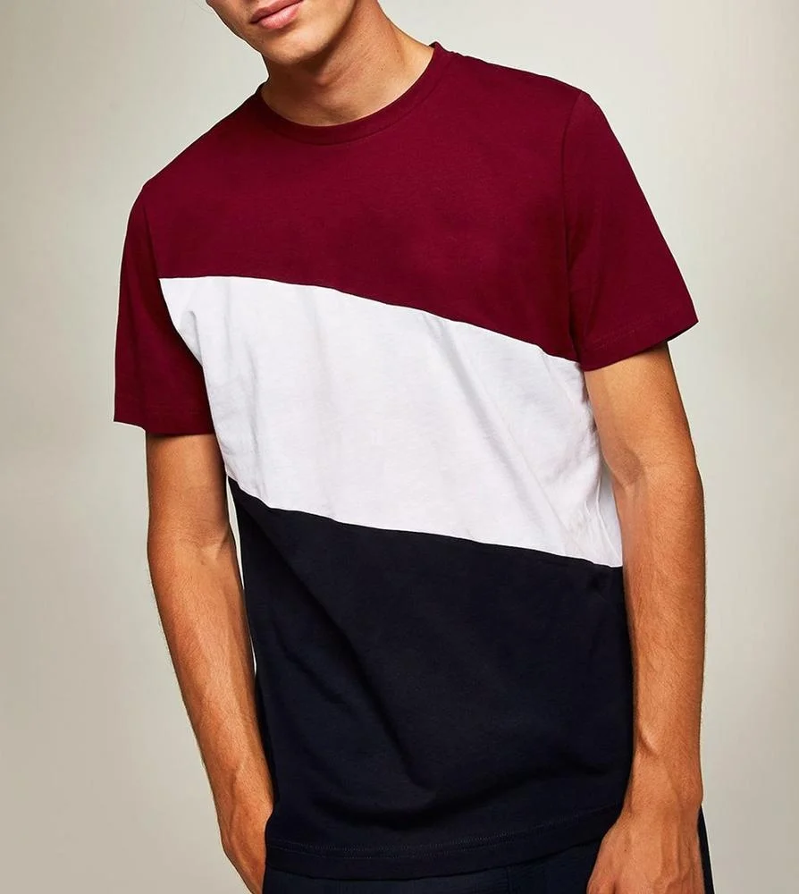 
T-Shirt Classic fit Crew neck Navy Burgundy and White Featuring a triple diagonal panel 