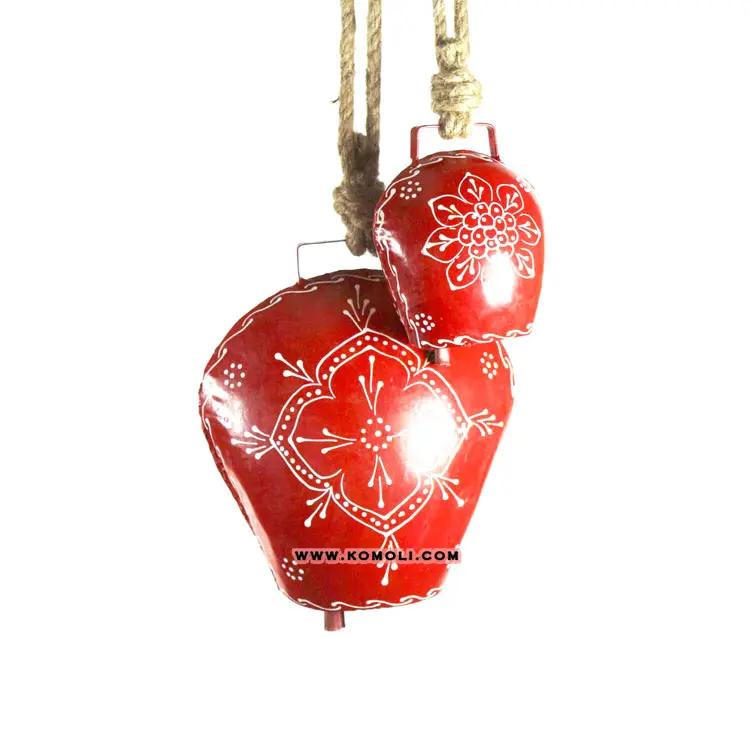 Handmade Custom Painted Red Christmas Style Souvenirs Swiss Cow Bell