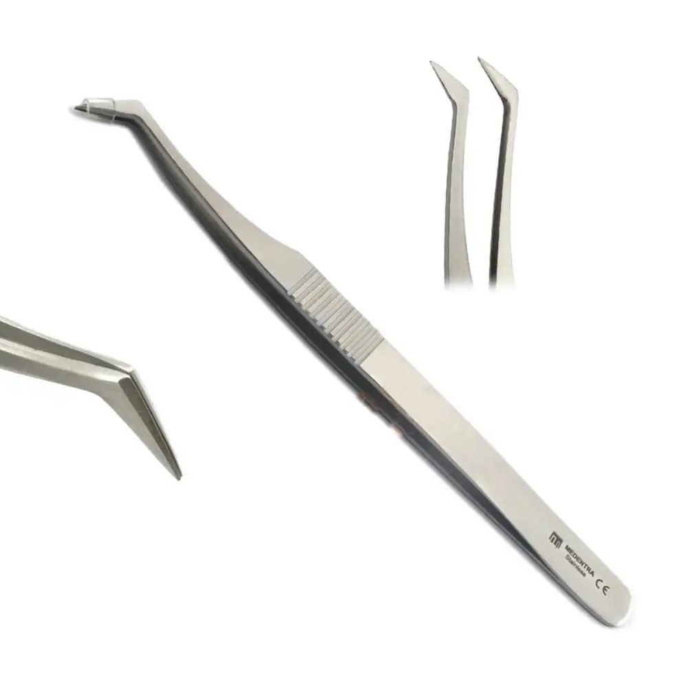 Dental Tweezer Anti Static Eyelash Extension Volume L-Type Stainless Steel