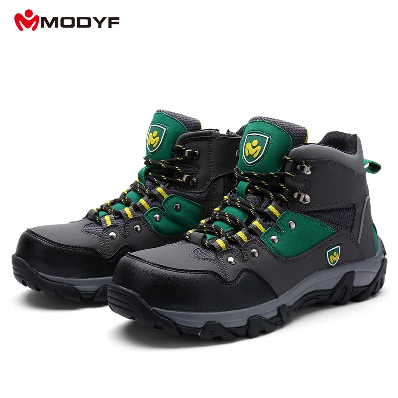 Мужская защитная обувь из натуральной кожи и сетчатой ткани, классические стальные ботинки с носком и нижней частью MD, военные ботинки для хикинга, MODYF 2018, новый дизайн
