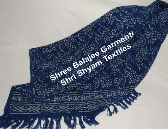 Fair Trade Indian Recycled Cotton Woven Indigo Blue Block Print  Sofa Settee Bedspread Fringe Blanket Throw 130x170cm