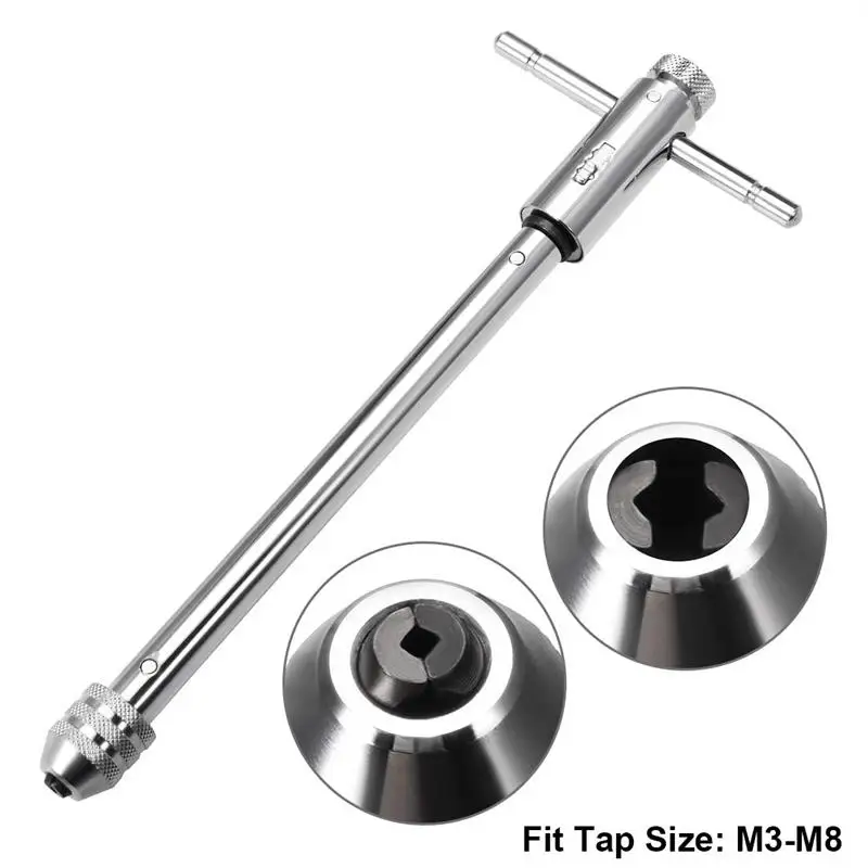 Extended Length Adjustable M3-M8 T-handle Tap Wrench Handle  Ratchet Spanner Straight Tapping Wrenches 250mm