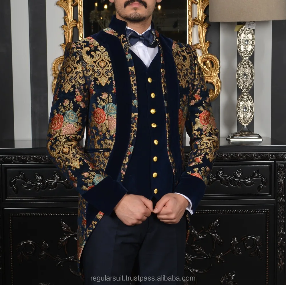 
Custom Made Blue Flowered Printed Men Suit 