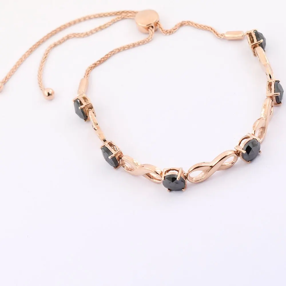 Fashion Women Jewelry Black Diamond Infinity Bracelet In Rose Gold 6.00 Cts