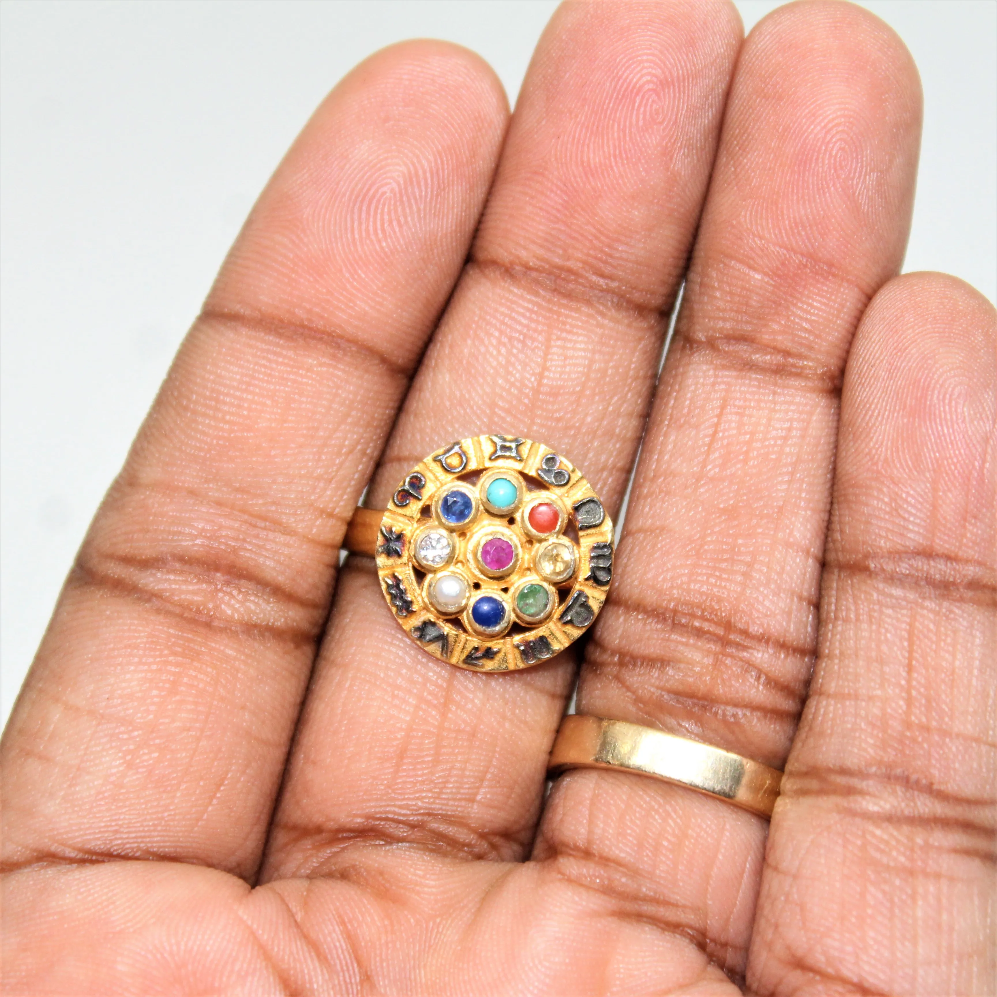 High Selling Navratna Jewelry 925 Sterling Silver Gold Plated and Black Rhodium zodiac sign Ring Wholesale Supply