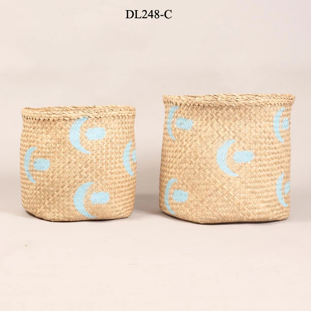 Vietnam Factory Audited Wholesale Smeta Certificate Good Sale Seagrass Storage Basket PC Material Beach Bag Shopping Kitchen Use