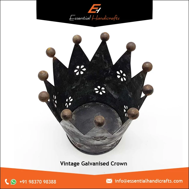 Classic Design Vintage Galvanized Crown Glazed Plant Pot Cute Gift Decor for Garden Room or Party for Artificial Flowers
