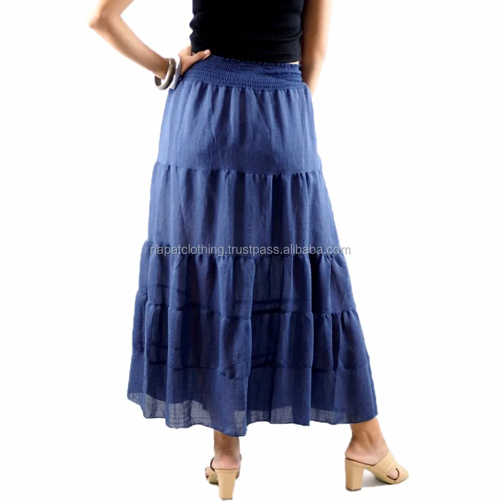 NAPAT Vintage Retro Style Maxi Long Layer Tiered Flared Summer Beach Gypsy Hippy Boho Skirt