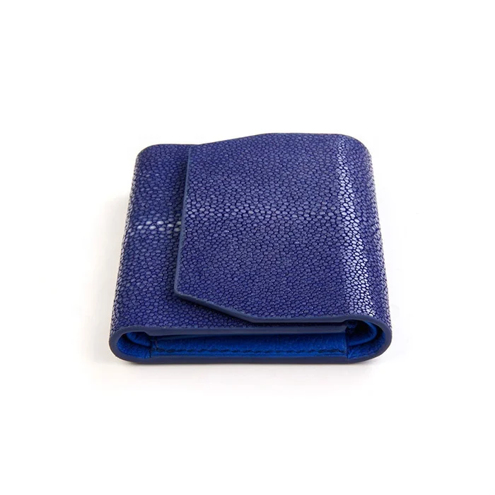 Customized Fashion Navy Blue Stingray Trifold Wallet Leather slim Purse