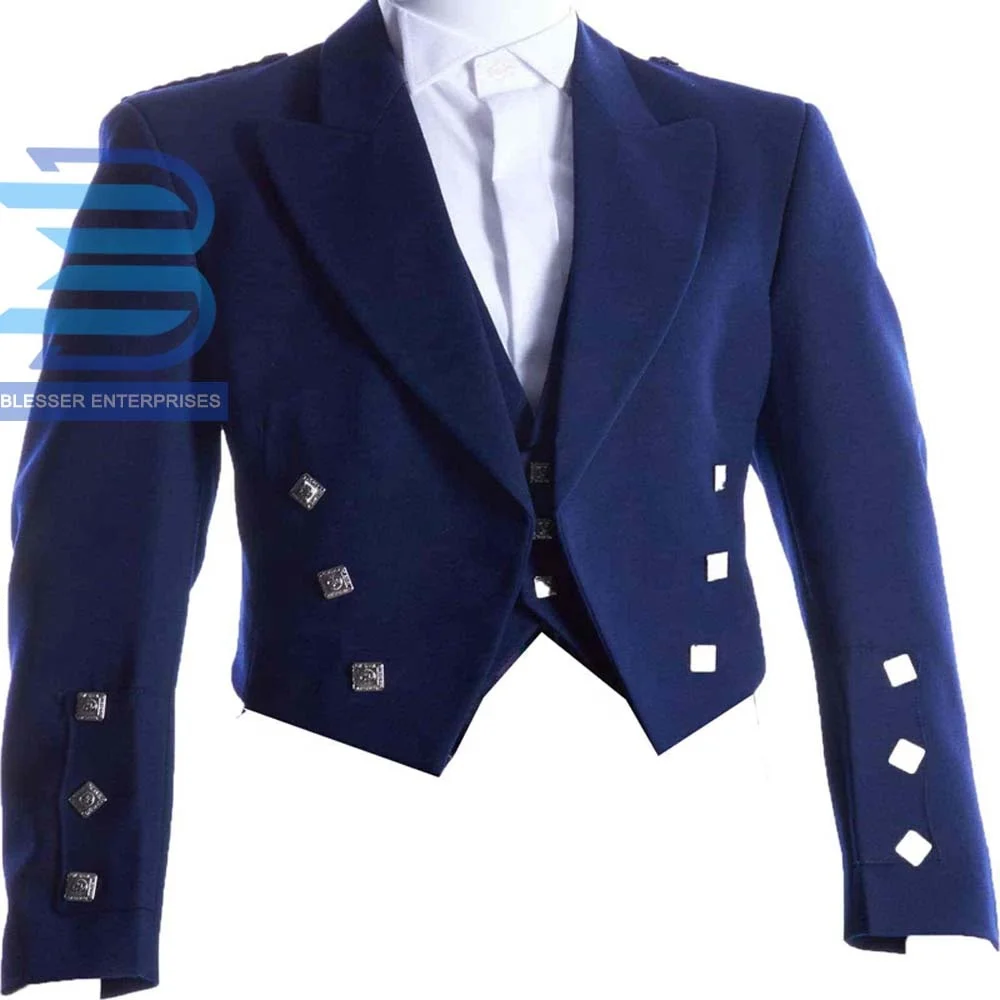Prince Charlie Jacket with 3 Button Vest Navy Blue-Scottish Uniforms Jackets-Kilt Jackets