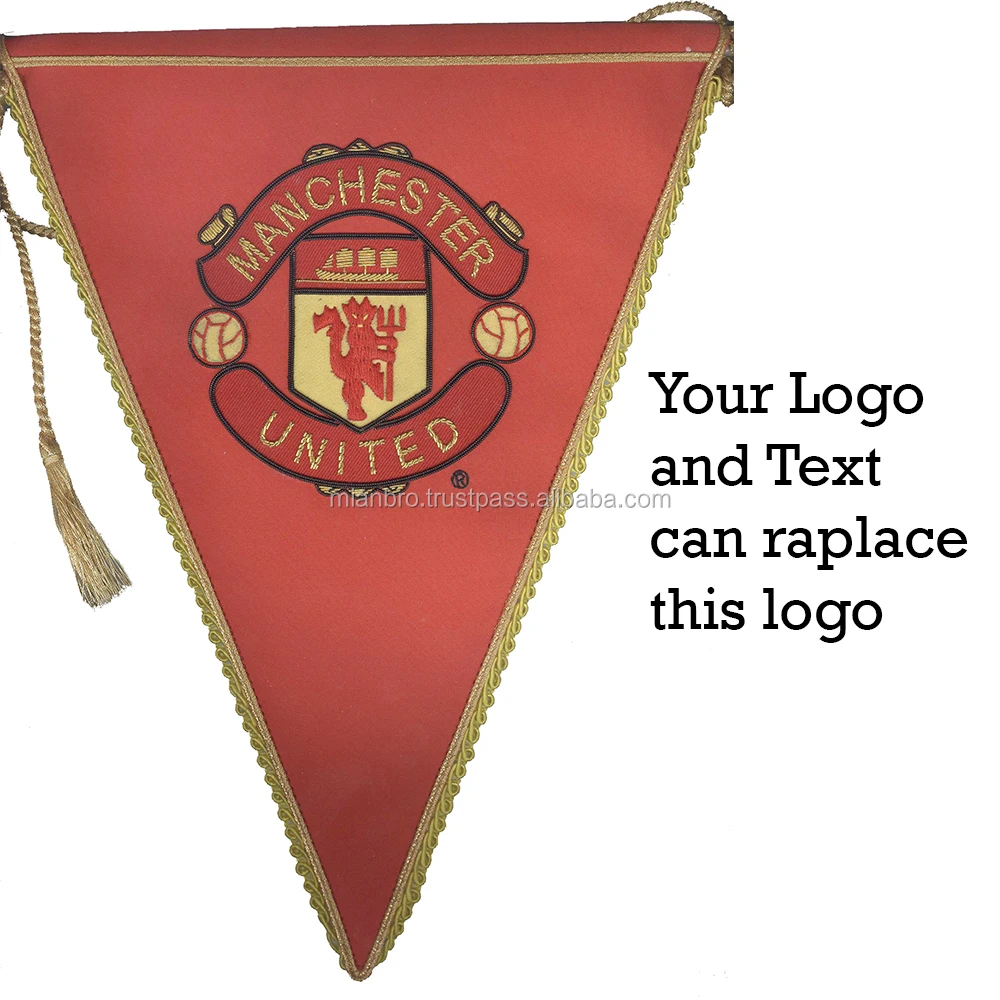 Custom Logo/Monogram/ Hand Embroidery Bullion Embroidered Pennants and Table Flags with Bullion Fringes