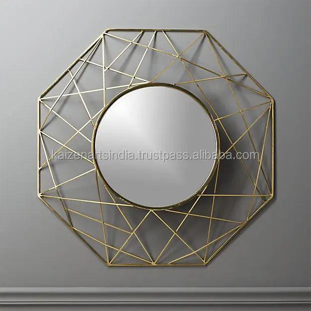 Best Selling High Quality Design Decorative Hexagon Wall Mirror Diamond Green Silver White Rocky Glass Package Paint Quick
