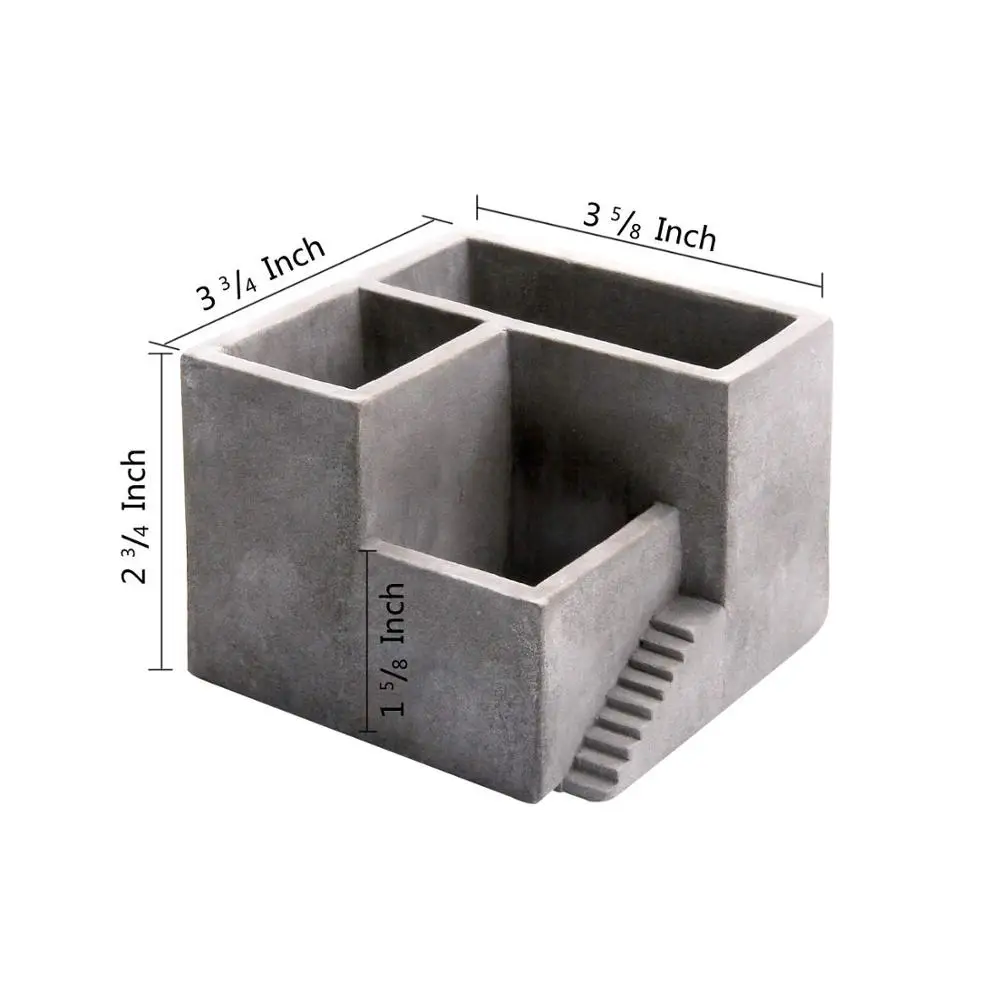 Cement Succulent Pot Set of 2, Small Concrete with 3 Compartments Flower Planter Container Desktop Organizer Herb Cactus Pen Pen