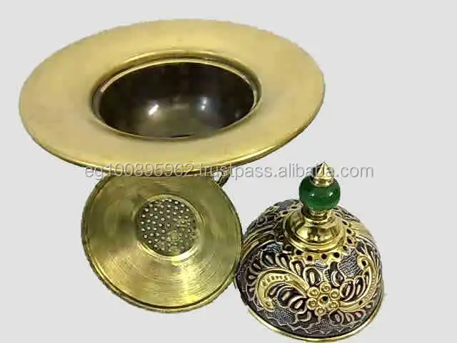 B143 Three Pieces Floral Brass Etched Arabic Brass Incense Burner