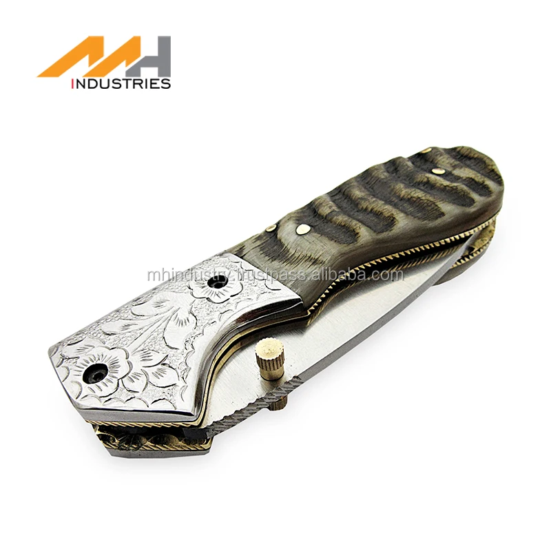 
Custom Handmade Damascus D2 Steel Hand Engraved Folding Knife 