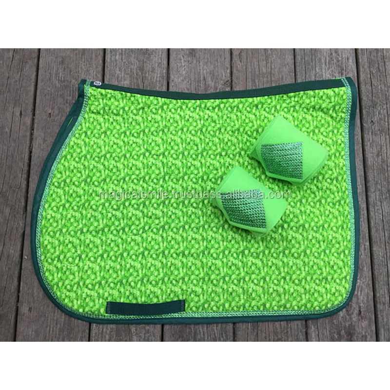 Custom Horse Size English Saddle Pad GREENS with Matching Bling Polo Wraps