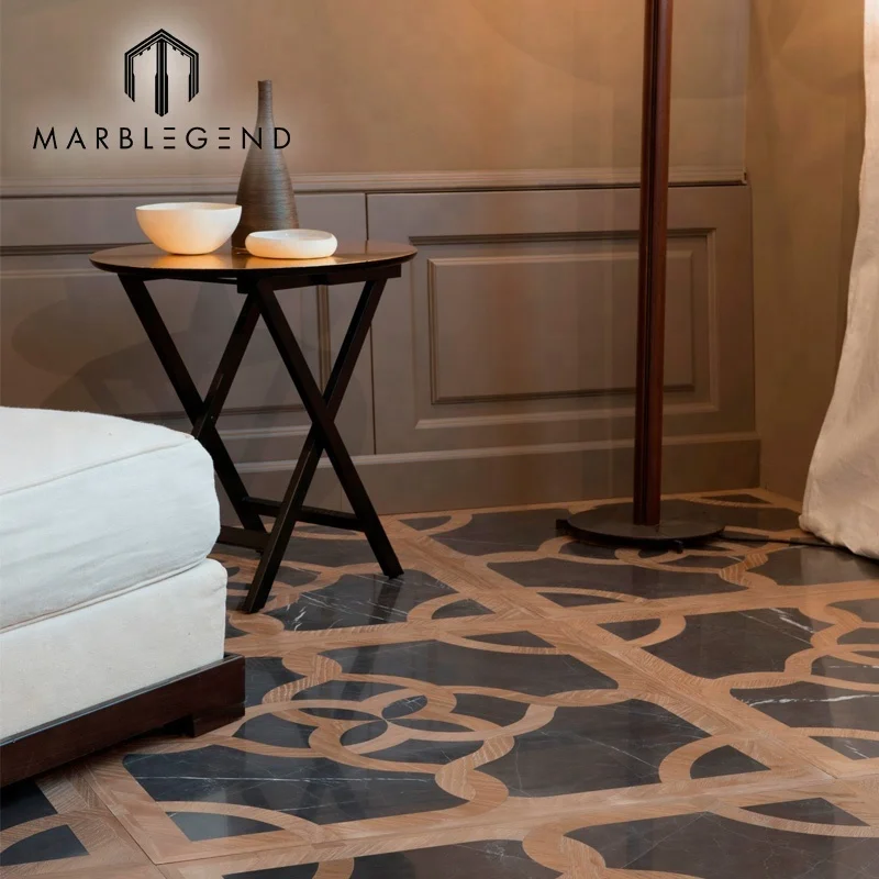 Custom China marble marquetry wood inlay maple parquet wood flooring prices
