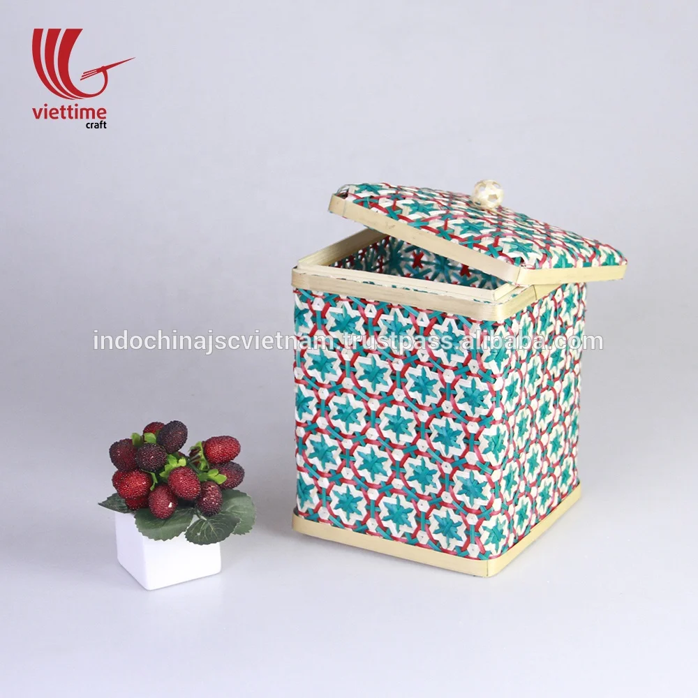 Wonderful Weaving Pikul Pattern Bamboo Box, Bamboo Gift Box, Bamboo Storage Box Kitchen Organizer Vietnam Wholesale