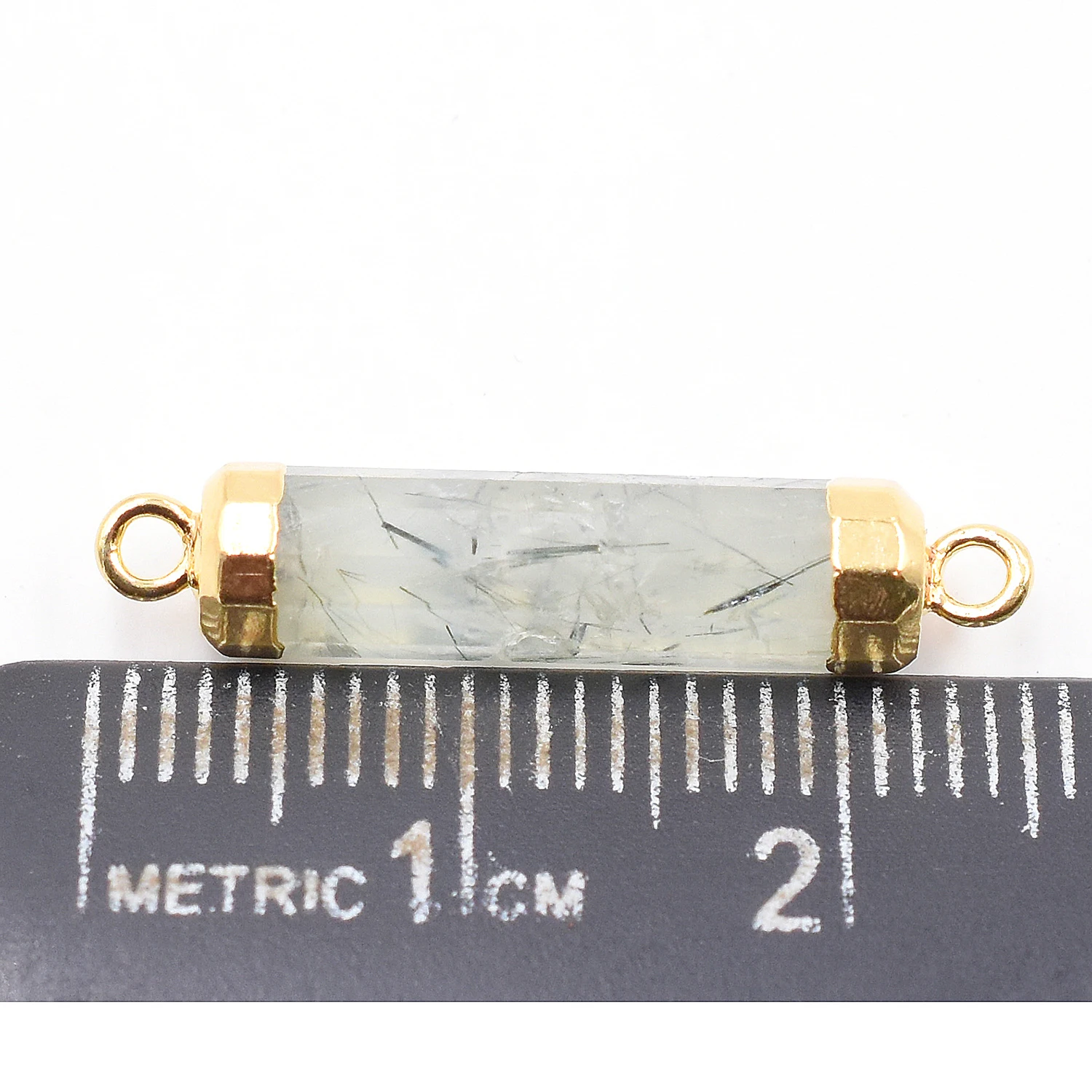 Prehnite 24 To 26 MM With Bail Tube Shape Gold Plated Connector