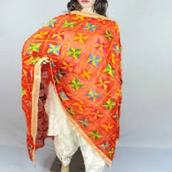 Designer Dupatta New Fashion Phulkari Stole Colorful Embroidered Hijab Indian Phulkari Dupatta