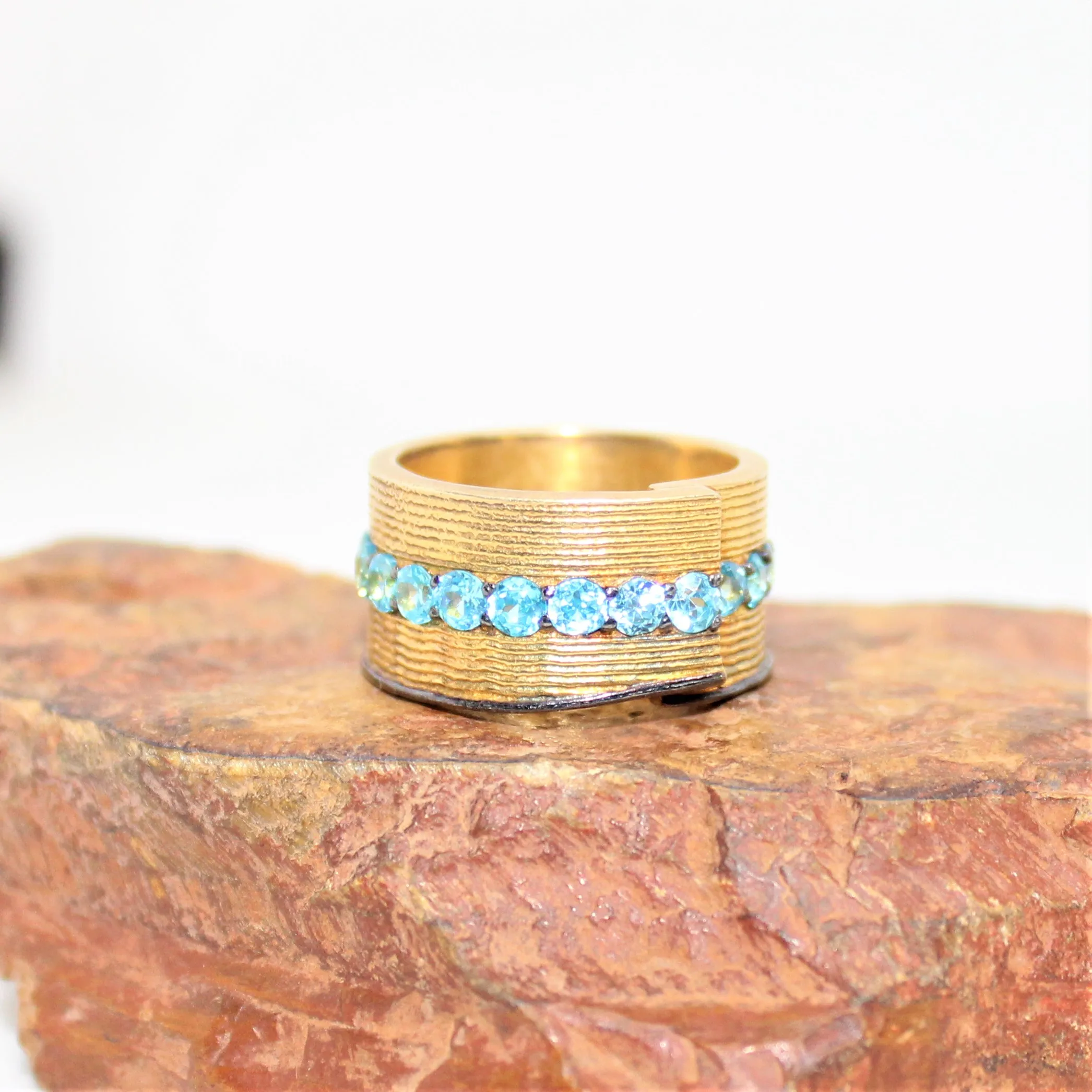 New Infinity Collection Gold Plated Jewelry 925 Sterling Silver Blue Topaz Eternity Band Ring Direct Manufacturing Price