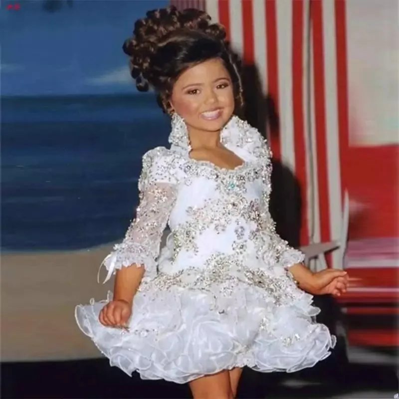 ZH0526X Pageant Dresses For Girls Little Girl Gowns 3/4 Sleeve Beads Crystal Rhinestone Ruffles cupcake pageant dress