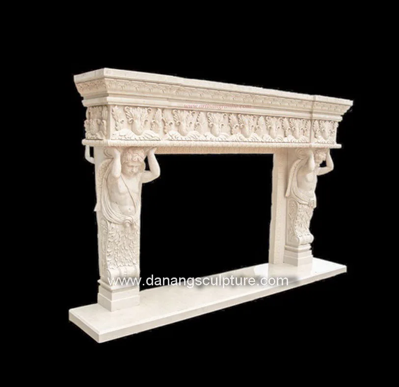 Antique Greek Angel Statue Hand Carved Marble Fireplace Surround Luxury Indoor Insert for Granite and Stone Material