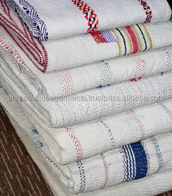 Белые тяжелые мягкие цвета ручной работы винтажные одеяла Kantha Sari красивые индийские