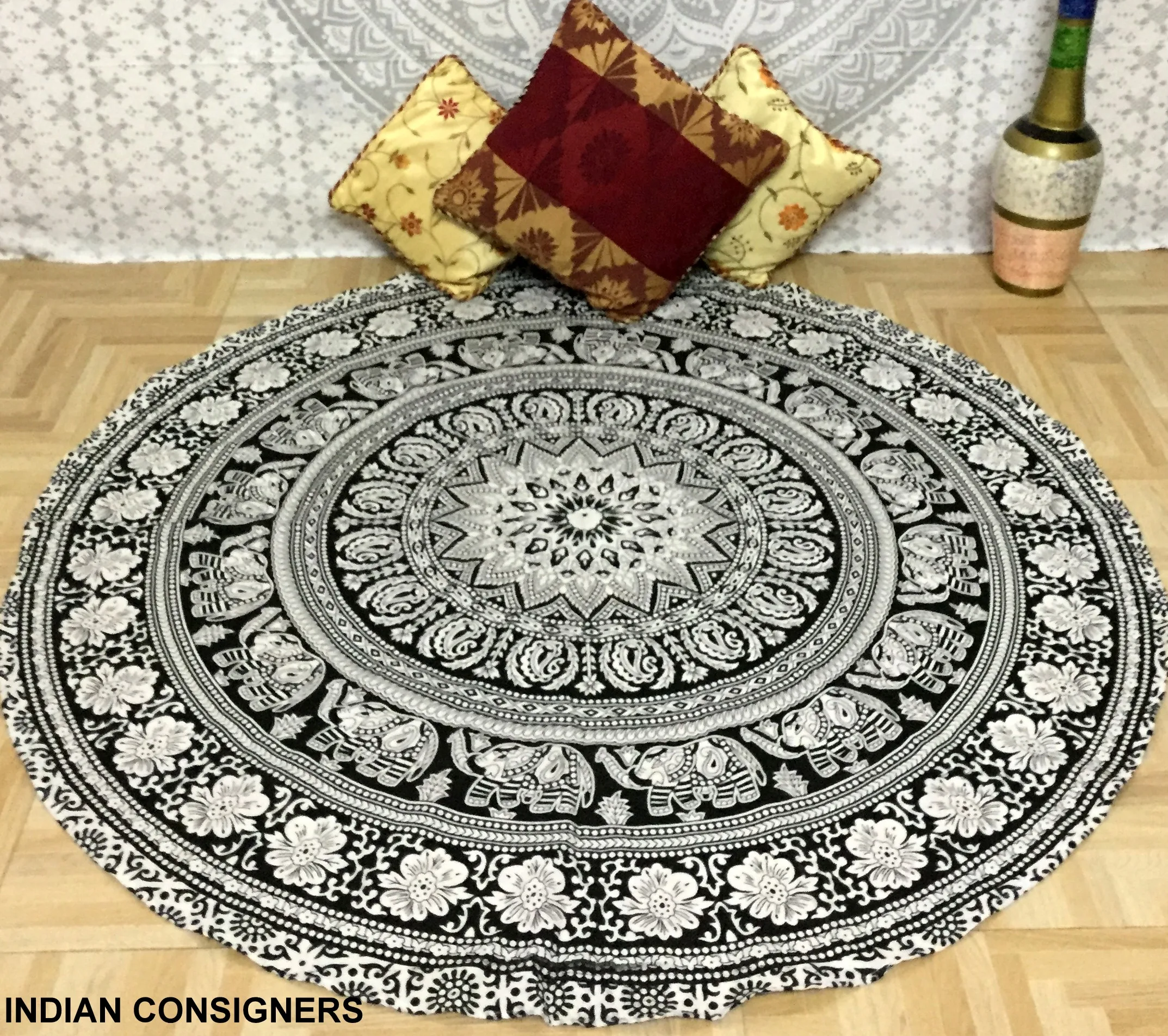 Beach Towel Yoga Mat Black Roundie Hippie Mandala Tapestry Wall Hanging Handmade Home Decor Beautiful
