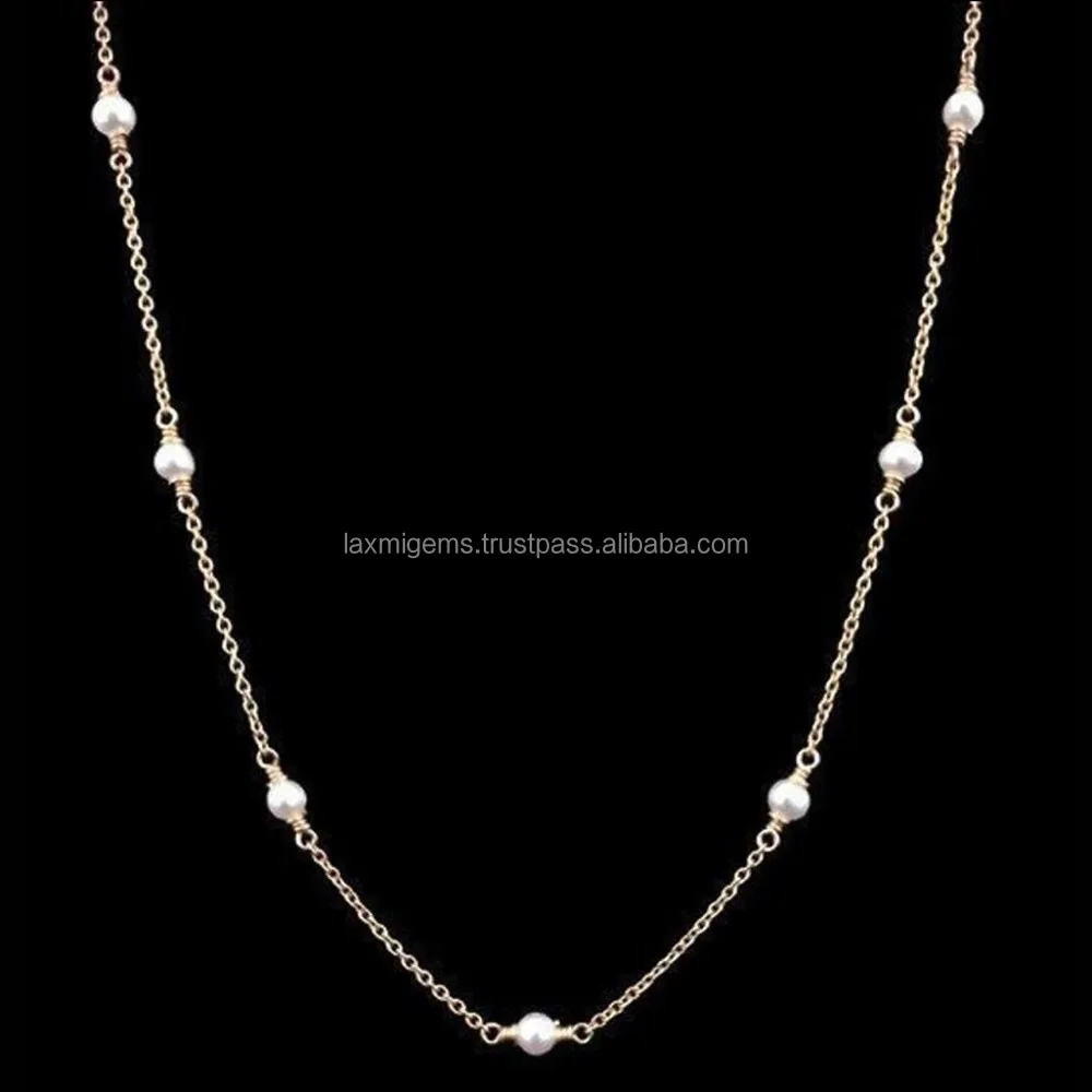 Natural freshwater pearl gemstone beads wholesale Jewelry 925 sterling silver chain necklace supplier