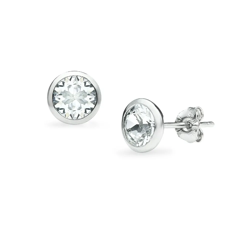 Sterling Silver Cleared White Crystal Stud Earrings
