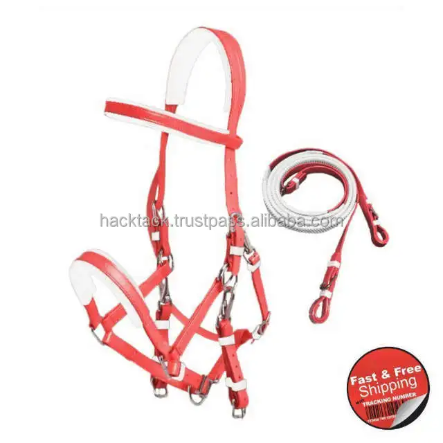 Red horse bridle equipment PVC supply with soft padding/Horse Halter with Reins, Bridle with Blue PVC Material Stainless Steel