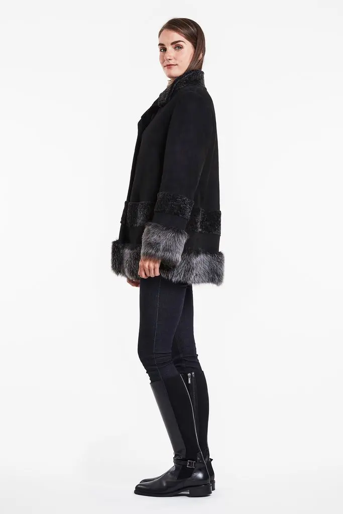 New Brand Fashionable sheep fur lined long sheepskin coat for women