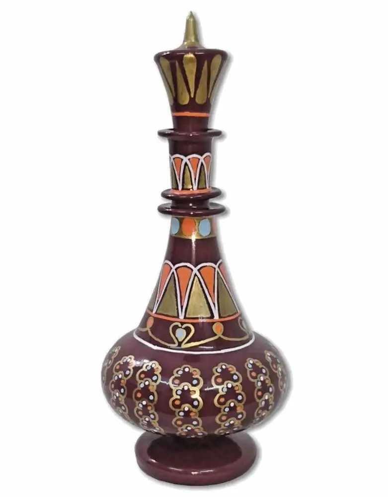 LJ149 I Dream Of Jennie Genie Hand Painted Mouth-Blown Glass Brown Gold Bottle