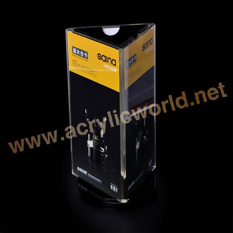 Custom 3 sided acrylic rotating plastic modern table menu holder