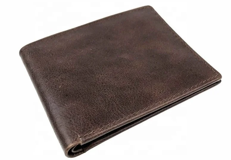 Full Grain Leather Wallet 6 Cards Brown Distressed | PROTECTED Gents PURSE | LINED LEATHER PURSE